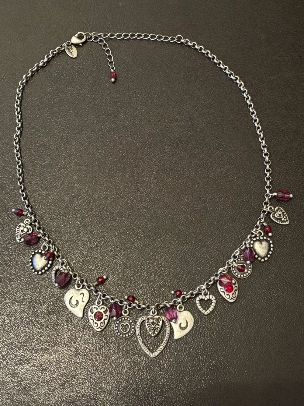 Lia Sophia Silver-Tone Heart Charm Necklace with Ruby Beads - Picture 4 of 4